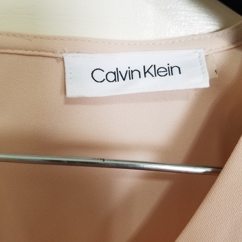 Calvin Klein Blush Pink Bell Sleeve V Neck Blouse - Picture 5 of 7